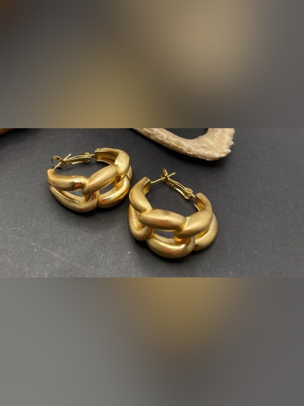 Sunbelle Earrings Chunky Matte Gold Twisted Multi-Band Interlocking Hoops